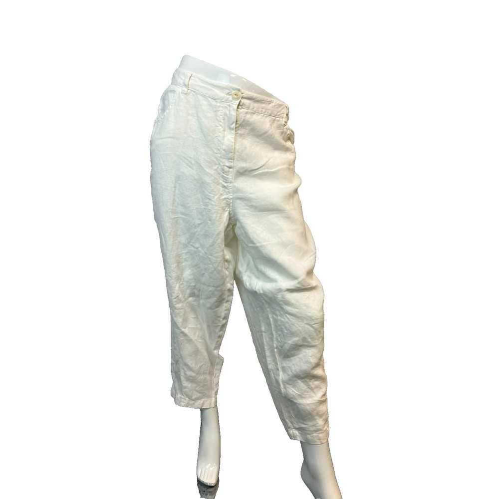 Poetry White Linen Pant‎ Crop Lantern Silhouette Button Zip Close Belt Loops XXL